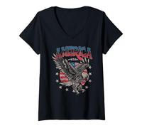 Mujer Trendy Apparel 4th of July America USA Bald Eagle USA Flag Camiseta Cuello V