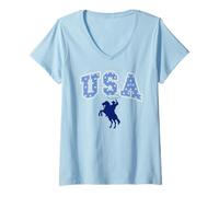 Mujer Trendy Apparel 4th of July USA Stars Cowboy Rodeo and Lasso Camiseta Cuello V