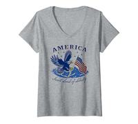 Mujer Trendy Apparel America Sweet Land of Liberty Bald Eagle Flag Camiseta Cuello V