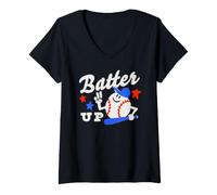 Mujer Trendy Apparel Batter Up Happy Cartoon Baseball Ready To Bat Camiseta Cuello V