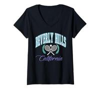 Mujer Trendy Apparel Beverly Hills California Tennis Raquet Crest Camiseta Cuello V