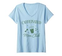 Mujer Trendy Apparel Caffeinated Mom Club Sunglasses & Iced Coffee Camiseta Cuello V