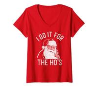 Mujer Trendy Apparel Christmas I Do It For The Ho'S Santa Clause Camiseta Cuello V