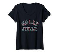 Mujer Trendy Apparel Christmas Jolly Plaid Bold Lettering Camiseta Cuello V