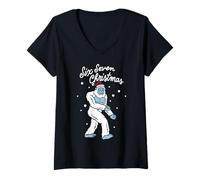 Mujer Trendy Apparel Christmas Six Seven Christmas Yeti Santa Hat Camiseta Cuello V
