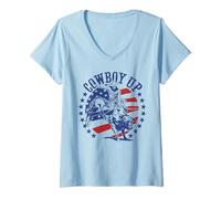 Mujer Trendy Apparel Cowboy Up United States of America Flag Camiseta Cuello V