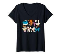 Mujer Trendy Apparel Cute Farm Animals Flowers and Bows Showcase Camiseta Cuello V