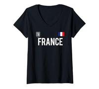 Mujer Trendy Apparel France Bold Text National Crest & Flag Badge Camiseta Cuello V