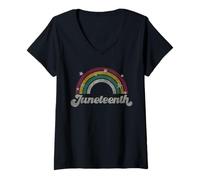 Mujer Trendy Apparel Juneteenth Red Yellow Green White Rainbow Camiseta Cuello V