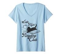 Mujer Trendy Apparel Late Night Reading Club Black Cat On Book Camiseta Cuello V