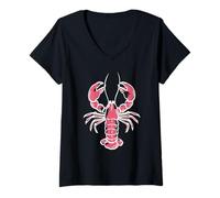Mujer Trendy Apparel Lobster Outline and Water Color Style Drawing Camiseta Cuello V