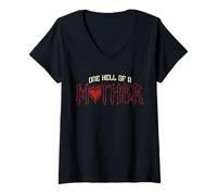 Mujer Trendy Apparel Mother's Day One Hell of A Mother Flame Heart Camiseta Cuello V