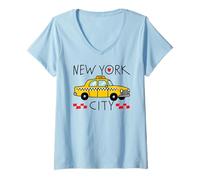 Mujer Trendy Apparel New York City Little Yellow Taxi Cab & Apple Camiseta Cuello V