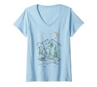 Mujer Trendy Apparel Night of Stars Beautiful Mountain Waterfall Camiseta Cuello V
