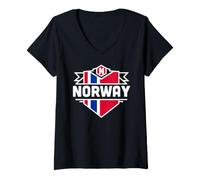 Mujer Trendy Apparel Norway National Colors Flag Embeded Sheild Camiseta Cuello V