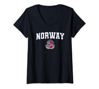 Mujer Trendy Apparel Norway National Flag Embeded Sheild Crest Camiseta Cuello V