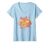 Mujer Trendy Apparel Oranges Fruit Arrangement Watercolor Painting Camiseta Cuello V