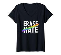 Mujer Trendy Apparel Pride Erase Hate Rainbow Colored Brush Stroke Camiseta Cuello V