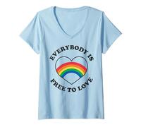 Mujer Trendy Apparel Pride Everybody Is Free To Love Rainbow Heart Camiseta Cuello V