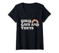 Mujer Trendy Apparel Pride Girls Gays and Theys Rainbow Camiseta Cuello V