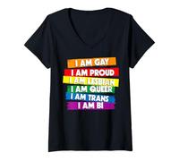 Mujer Trendy Apparel Pride I Am Gay I Am Proud I Am Lesbian I Am Camiseta Cuello V