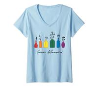 Mujer Trendy Apparel Pride Love Blooms Rainbow Colored Vases Camiseta Cuello V