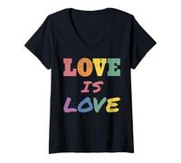 Mujer Trendy Apparel Pride Love Is Love Large Bold Rainbow Text Camiseta Cuello V