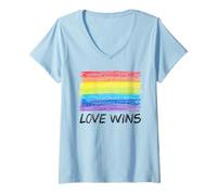 Mujer Trendy Apparel Pride Love Wins Crayon Colored Rainbow Flag Camiseta Cuello V