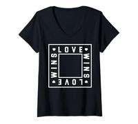 Mujer Trendy Apparel Pride Love Wins Love Wins Square and Hearts Camiseta Cuello V