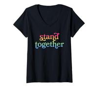 Mujer Trendy Apparel Pride Stand Together Rainbow Gradient Text Camiseta Cuello V