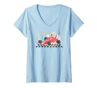 Mujer Trendy Apparel Red Single-Seater Racecar Crosses Finish Line Camiseta Cuello V
