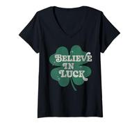 Mujer Trendy Apparel St. Patrick's Day Believe In Luck Clover Logo Camiseta Cuello V