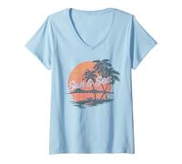 Mujer Trendy Apparel Sun & Sea Expedition Sunset and Palm Trees Camiseta Cuello V