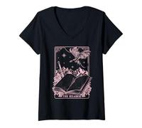 Mujer Trendy Apparel The Reader Tarot Card Fantasy Book and Dragon Camiseta Cuello V