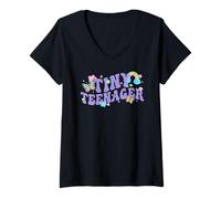 Mujer Trendy Apparel Tiny Teenager Cute Flower Butterfly & Rainbow Camiseta Cuello V