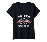 Mujer Trendy Apparel United We Stand USA 1776 Crossed Flags Camiseta Cuello V