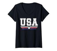 Mujer Trendy Apparel USA United States of America Tricolor Banner Camiseta Cuello V