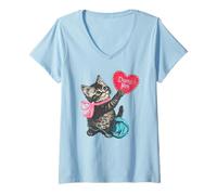 Mujer Trendy Apparel Valentine's Day Dump Him Cute Kitten with Bow Camiseta Cuello V