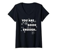 Mujer Trendy Apparel You Are Good Enough Shining Flowers & Hearts Camiseta Cuello V