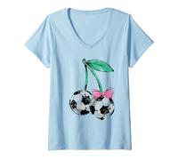 Mujer Trendy Cute Soccer Cherries Sketch Big Chest Logo Camiseta Cuello V