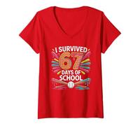 Mujer Trendy SOBREVIVIVÉ 67 DÍAS DE Escuela Meme Six Seven Brain Pudrición Camiseta Cuello V