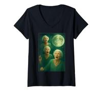 Mujer Tres Abuelitas Luna 3 Señoras Viejas Retro Aullando Maldito Meme Camiseta Cuello V