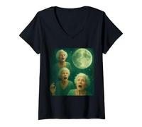 Mujer Tres Abuelitas Luna 3 Señoras Viejas Retro Aullando Maldito Meme Camiseta Cuello V