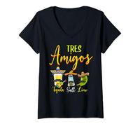Mujer Tres Amigos Tequila Sal Lima Cinco De Mayo Camiseta Cuello V