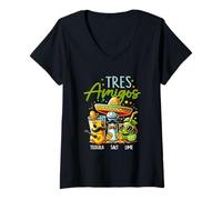 Mujer Tres Amigos Tequila Sal Limón Cinco de Mayo Mexicano Camiseta Cuello V