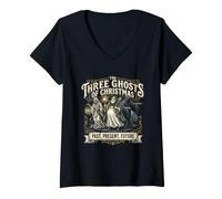 Mujer Tres Fantasmas de Navidad Navidad Divertida Camiseta Cuello V