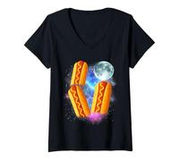 Mujer Tres Lunas deslumbrantes | Divertido 3 Perritos Calientes Camiseta Cuello V