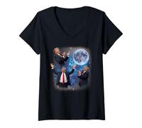 Mujer Tres triunfos Aullando a la Luna Meme extraño Trump Camiseta Cuello V