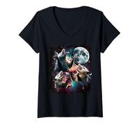 Mujer Tres zarigüeyas Espacio Lunar - Cosmic Galaxy Chaos Art Camiseta Cuello V