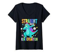 Mujer Trex directamente al maestro de jardín de infantes Regreso a la escuela Camiseta Cuello V